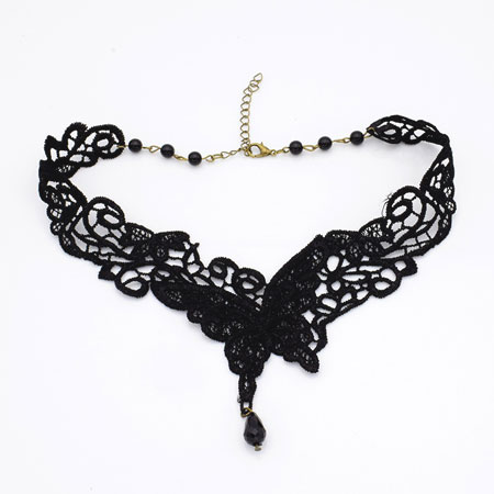 Gargantilla de encaje negro gótico Collar de mariposa victoriana